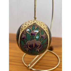Pier‎ 1 Imports Hand Painted Floral Iris Christmas Bulb Tin Ornament